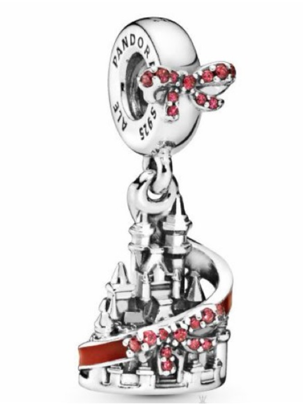 Pandora Charm: Disney Silver Castle Dangle Charm with Red Accents